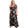 imagePOSESHE Womens Solid VNeck Short Sleeve Plus Size Evening Party Maxi DressRose Black