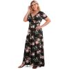 imagePOSESHE Womens Solid VNeck Short Sleeve Plus Size Evening Party Maxi DressRose Black