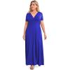 imagePOSESHE Womens Solid VNeck Short Sleeve Plus Size Evening Party Maxi DressRoyal Blue