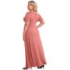 imagePOSESHE Womens Solid VNeck Short Sleeve Plus Size Evening Party Maxi DressSeaweed Pink