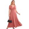 imagePOSESHE Womens Solid VNeck Short Sleeve Plus Size Evening Party Maxi DressSeaweed Pink