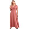 imagePOSESHE Womens Solid VNeck Short Sleeve Plus Size Evening Party Maxi DressSeaweed Pink