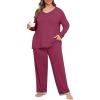 imagePOSESHE Womens Plus Size Pajama Sets Short Sleeve 2 Piece Summer Lounge Sleepwear Ladies Cute Pjs Sets with Pockets 2025Wine Red