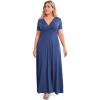 imagePOSESHE Womens Solid VNeck Short Sleeve Plus Size Evening Party Maxi DressDark Blue