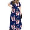 imagePOSESHE Womens Solid VNeck Short Sleeve Plus Size Evening Party Maxi DressFlower Navy Blue