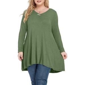 imagePOSESHE Plus Size Tops for Womens Summer Clothes Short Sleeve Shirts Casual V Neck Tunic Asymmetrical BlousesC02 Longarmy Green