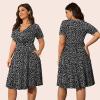 imagePOSESHE Womens Plus Size Dresses Summer Short Sleeve Wrap VNeck Sundress Casual Wedding Guest Cocktail Dress with PocketsBlack Dot