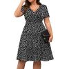 imagePOSESHE Womens Plus Size Dresses Summer Short Sleeve Wrap VNeck Sundress Casual Wedding Guest Cocktail Dress with PocketsBlack Dot