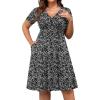 imagePOSESHE Womens Plus Size Dresses Summer Short Sleeve Wrap VNeck Sundress Casual Wedding Guest Cocktail Dress with PocketsBlack Star Floral
