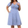 imagePOSESHE Womens Plus Size Dresses Summer Short Sleeve Wrap VNeck Sundress Casual Wedding Guest Cocktail Dress with PocketsBlue Dot