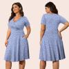 imagePOSESHE Womens Plus Size Dresses Summer Short Sleeve Wrap VNeck Sundress Casual Wedding Guest Cocktail Dress with PocketsBlue Dot