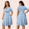 imagePOSESHE Womens Plus Size Dresses Summer Short Sleeve Wrap VNeck Sundress Casual Wedding Guest Cocktail Dress with PocketsBlue Floral