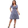 imagePOSESHE Womens Plus Size Dresses Summer Short Sleeve Wrap VNeck Sundress Casual Wedding Guest Cocktail Dress with PocketsBlue Flower