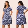 imagePOSESHE Womens Plus Size Dresses Summer Short Sleeve Wrap VNeck Sundress Casual Wedding Guest Cocktail Dress with PocketsBlue Flower