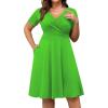 imagePOSESHE Womens Plus Size Dresses Summer Short Sleeve Wrap VNeck Sundress Casual Wedding Guest Cocktail Dress with PocketsBright Green
