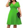 imagePOSESHE Womens Plus Size Dresses Summer Short Sleeve Wrap VNeck Sundress Casual Wedding Guest Cocktail Dress with PocketsBright Green