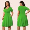 imagePOSESHE Womens Plus Size Dresses Summer Short Sleeve Wrap VNeck Sundress Casual Wedding Guest Cocktail Dress with PocketsBright Green