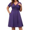 imagePOSESHE Womens Plus Size Dresses Summer Short Sleeve Wrap VNeck Sundress Casual Wedding Guest Cocktail Dress with PocketsBright Purple