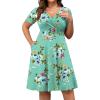 imagePOSESHE Womens Plus Size Dresses Summer Short Sleeve Wrap VNeck Sundress Casual Wedding Guest Cocktail Dress with PocketsGreen Floral