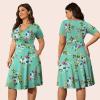 imagePOSESHE Womens Plus Size Dresses Summer Short Sleeve Wrap VNeck Sundress Casual Wedding Guest Cocktail Dress with PocketsGreen Floral