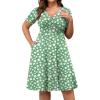 imagePOSESHE Womens Plus Size Dresses Summer Short Sleeve Wrap VNeck Sundress Casual Wedding Guest Cocktail Dress with PocketsGreen White Floral