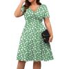 imagePOSESHE Womens Plus Size Dresses Summer Short Sleeve Wrap VNeck Sundress Casual Wedding Guest Cocktail Dress with PocketsGreen White Floral