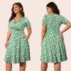 imagePOSESHE Womens Plus Size Dresses Summer Short Sleeve Wrap VNeck Sundress Casual Wedding Guest Cocktail Dress with PocketsGreen White Floral