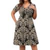 imagePOSESHE Womens Plus Size Dresses Summer Short Sleeve Wrap VNeck Sundress Casual Wedding Guest Cocktail Dress with PocketsKhaki Floral