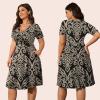 imagePOSESHE Womens Plus Size Dresses Summer Short Sleeve Wrap VNeck Sundress Casual Wedding Guest Cocktail Dress with PocketsKhaki Floral