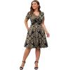 imagePOSESHE Womens Plus Size Dresses Summer Short Sleeve Wrap VNeck Sundress Casual Wedding Guest Cocktail Dress with PocketsKhaki Floral