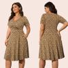 imagePOSESHE Womens Plus Size Dresses Summer Short Sleeve Wrap VNeck Sundress Casual Wedding Guest Cocktail Dress with PocketsLeopard Khaki