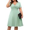 imagePOSESHE Womens Plus Size Dresses Summer Short Sleeve Wrap VNeck Sundress Casual Wedding Guest Cocktail Dress with PocketsLight Green