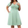 imagePOSESHE Womens Plus Size Dresses Summer Short Sleeve Wrap VNeck Sundress Casual Wedding Guest Cocktail Dress with PocketsLight Green