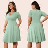 imagePOSESHE Womens Plus Size Dresses Summer Short Sleeve Wrap VNeck Sundress Casual Wedding Guest Cocktail Dress with PocketsLight Green