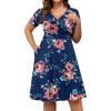 imagePOSESHE Womens Plus Size Dresses Summer Short Sleeve Wrap VNeck Sundress Casual Wedding Guest Cocktail Dress with PocketsNavy Floral