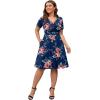 imagePOSESHE Womens Plus Size Dresses Summer Short Sleeve Wrap VNeck Sundress Casual Wedding Guest Cocktail Dress with PocketsNavy Floral