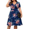 imagePOSESHE Womens Plus Size Dresses Summer Short Sleeve Wrap VNeck Sundress Casual Wedding Guest Cocktail Dress with PocketsNavy Floral