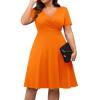 imagePOSESHE Womens Plus Size Dresses Summer Short Sleeve Wrap VNeck Sundress Casual Wedding Guest Cocktail Dress with PocketsOrange