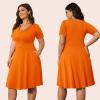 imagePOSESHE Womens Plus Size Dresses Summer Short Sleeve Wrap VNeck Sundress Casual Wedding Guest Cocktail Dress with PocketsOrange