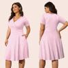 imagePOSESHE Womens Plus Size Dresses Summer Short Sleeve Wrap VNeck Sundress Casual Wedding Guest Cocktail Dress with PocketsPink Dot