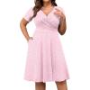 imagePOSESHE Womens Plus Size Dresses Summer Short Sleeve Wrap VNeck Sundress Casual Wedding Guest Cocktail Dress with PocketsPink Dot