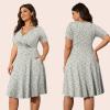 imagePOSESHE Womens Plus Size Dresses Summer Short Sleeve Wrap VNeck Sundress Casual Wedding Guest Cocktail Dress with PocketsPink Yellow Floral
