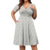 imagePOSESHE Womens Plus Size Dresses Summer Short Sleeve Wrap VNeck Sundress Casual Wedding Guest Cocktail Dress with PocketsPink Yellow Floral