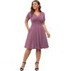 imagePOSESHE Womens Plus Size Dresses Summer Short Sleeve Wrap VNeck Sundress Casual Wedding Guest Cocktail Dress with PocketsPurple Red