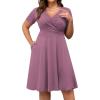 imagePOSESHE Womens Plus Size Dresses Summer Short Sleeve Wrap VNeck Sundress Casual Wedding Guest Cocktail Dress with PocketsPurple Red