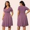 imagePOSESHE Womens Plus Size Dresses Summer Short Sleeve Wrap VNeck Sundress Casual Wedding Guest Cocktail Dress with PocketsPurple Red