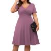 imagePOSESHE Womens Plus Size Dresses Summer Short Sleeve Wrap VNeck Sundress Casual Wedding Guest Cocktail Dress with PocketsPurple Red