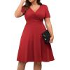imagePOSESHE Womens Plus Size Dresses Summer Short Sleeve Wrap VNeck Sundress Casual Wedding Guest Cocktail Dress with PocketsRed