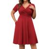 imagePOSESHE Womens Plus Size Dresses Summer Short Sleeve Wrap VNeck Sundress Casual Wedding Guest Cocktail Dress with PocketsRed