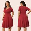 imagePOSESHE Womens Plus Size Dresses Summer Short Sleeve Wrap VNeck Sundress Casual Wedding Guest Cocktail Dress with PocketsRed